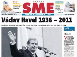 Pední strana slovenského listu SME (19. prosince 2011)