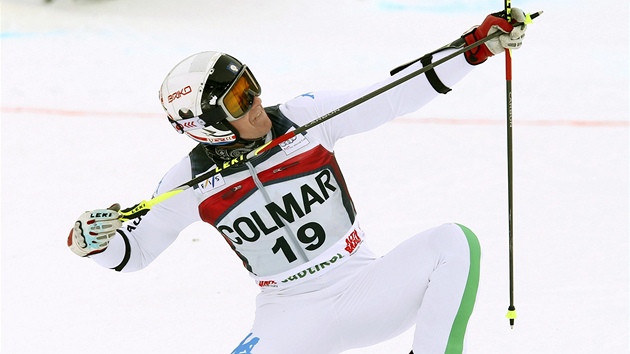 Ital Massimiliano Blardone se v cíli závodu Světového poháru v Alta Badii Ital Massimiliano Blardone se v cíli závodu Světového poháru v Alta Badii