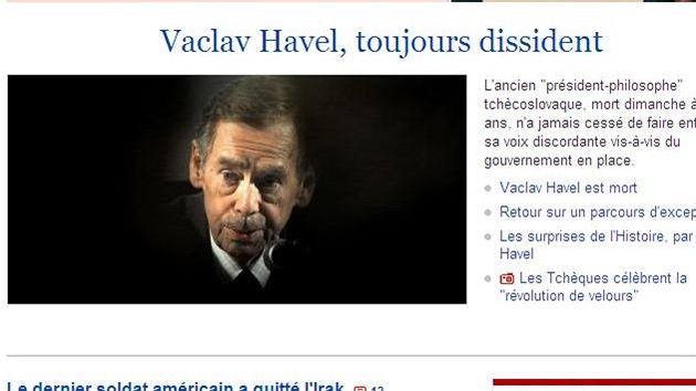 Titulní strana webových stránek francouzského deníku Le Monde (18. prosince
