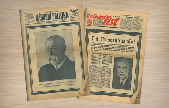 Titulní strany novin ze 14. záí 1937 vnované úmrtí prezidenta T. G. Masaryka