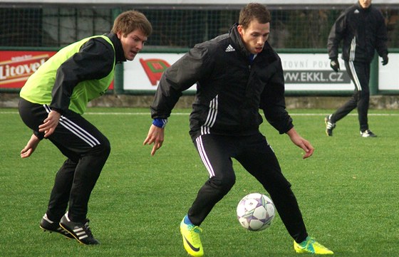 Jakub Podaný (vpravo), posila ze Sparty, na prvním tréninku v Olomouci