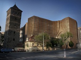 Vítzný návrh ateliéru DaM - Novomlýnská brána. Navrená budova je zvlátní...