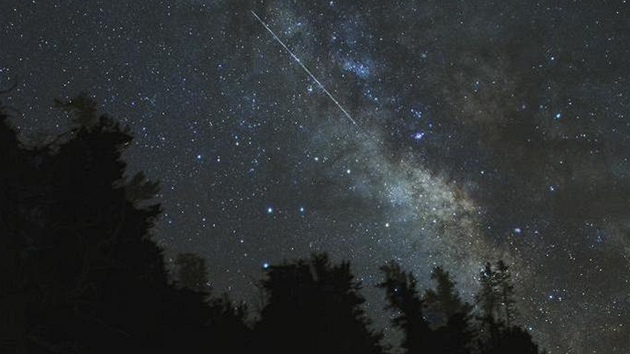 Jasný meteor z roje Lyrid se podailo v dubnu 2009 vyfotit Tonymu Rowellovi....