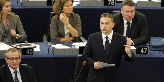 Maarský premiér Viktor Orbán bhem projevu v Evropském parlamentu (18. ledna
