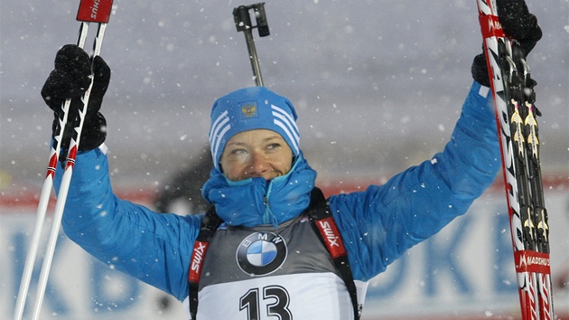 POTETÍ. Ruská biatlonistka Olga Zajcevová vyhrála v Novém Mst na Morav