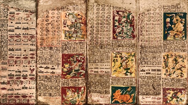 Stránky dráanského kodedu, jednoho z hlavních písemných zdroj o mayské
