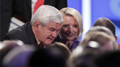 Republikánský kandidát na prezidenta USA Newt Gingrich a jeho souasná ena