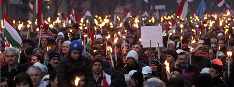 Provládní pochod na podporu premiéra Viktora Orbána v Budapeti (21. ledna