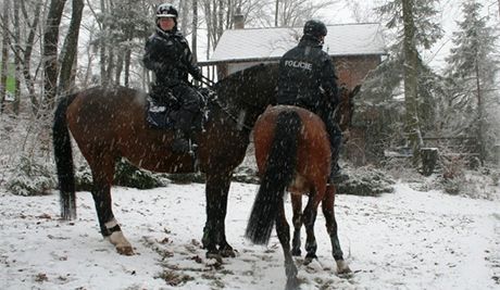 Jezdci brnnské jízdní policie hlídkovali kolem chat v okolí Jedovnic.