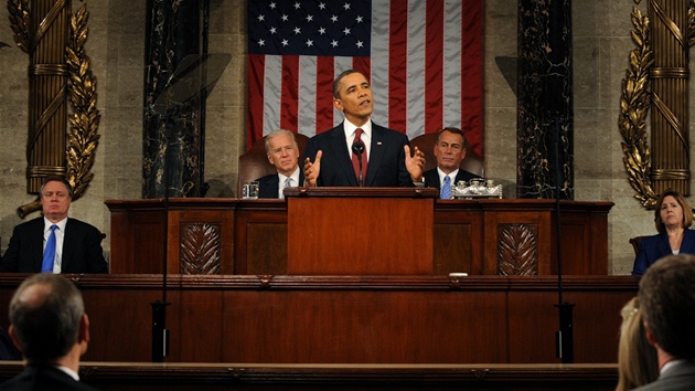 Barack Obama pednáí v americkém Kongresu zprávu o stavu unie (24. ledna 2012)
