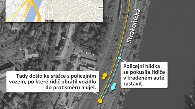 MAPA: Policejní hlídka se ráno na ulici Strakonické v Praze pokusila zastavit