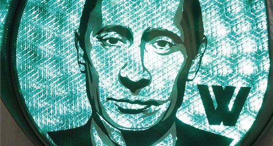 Portrét Vladimira Putina na moskevských semaforech (13. února 2012)