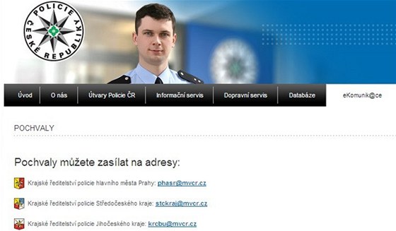 Sekce pochval na webu policie. 