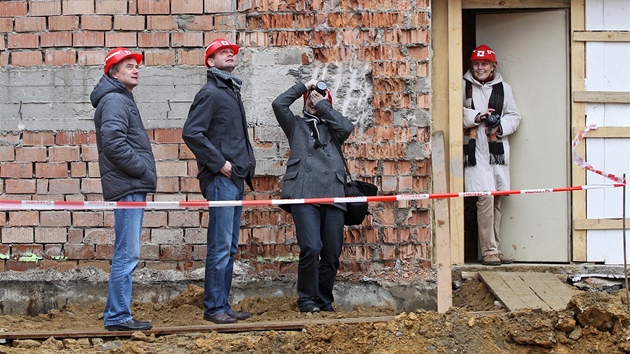 Kontrolní den na stavb tréninkové haly zimního stadionu v Jihlav (24. února
