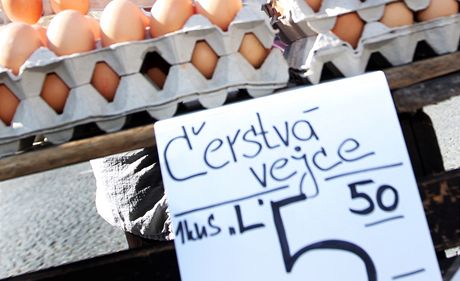 Ve stncch na Zelnm trhu v Brn byla vejce k dostn za 5,50 korun. (7.