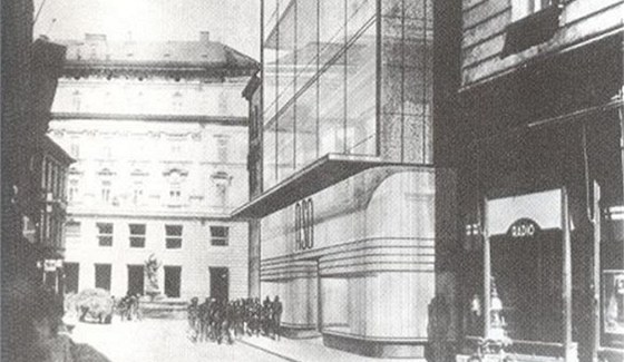 Návrh prosklené budovy z roku 1943 pro ASO, která mla nahradit starý Anderv