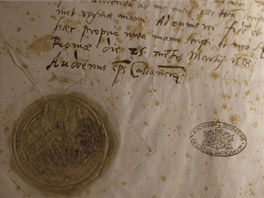 Detail posledního dopisu skotské královny Marie Stuartovny papei Sixtovi V....