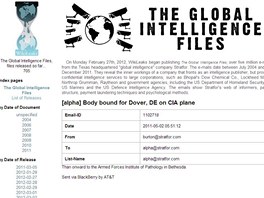 Webov strnka Wikileaks, kde je zveejnn jeden z e-mail Freda Burtona ze