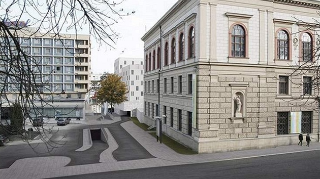 Parkovací dům v Panenské ulici - vjezd z Husovy ulice Parkovací dům v Panenské ulici - vjezd z Husovy ulice