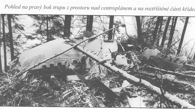 Trosky letadla DC-9 po nehod u Srbské Kamenice v roce 1972. Zbytky trupu a