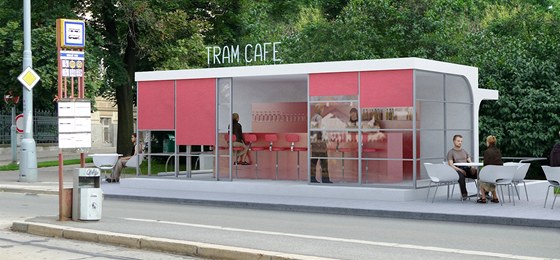 Tram café - návrh pestavby funkcionalistické zastávky na Obilním trhu v Brn.