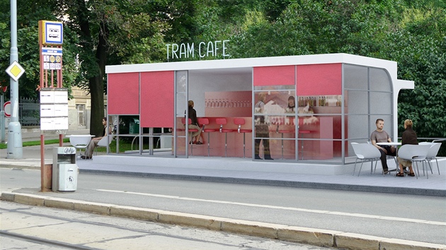 Tram caf - nvrh pestavby funkcionalistick zastvky na Obilnm trhu v Brn. Projekt vytvoili architekti Tom Rusn a Ivan Wahla z ateliru RAW.