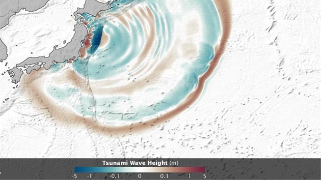 Satelitní model ukázal, jak postupovala tsunami po niivém zemtesení v beznu