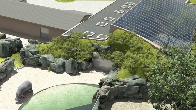 Vizualizace novho pavilonu pro hrochy v prask zoo.
