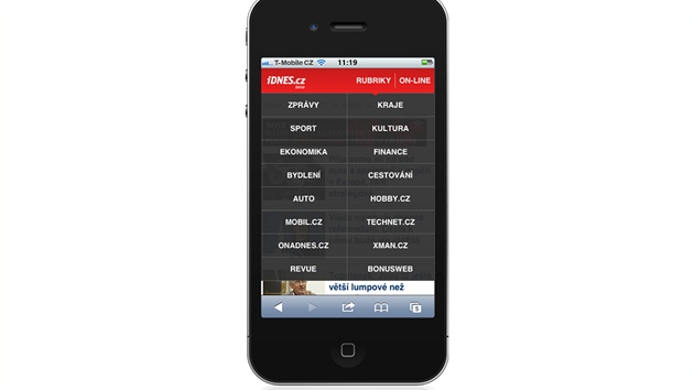 Typ vaeho telefonu je rozpoznán automaticky a nabídne se vám dotyková verze webu.