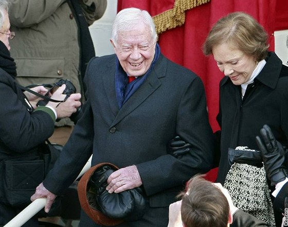 Bývalý prezident Jimmy Carter s manelkou Rosalynn na inauguraci Baracka Obamy.