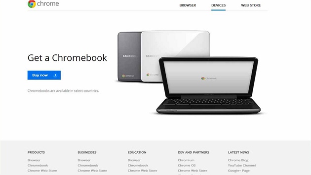 Google nyní nabízí na svých stránkách Chromebook.