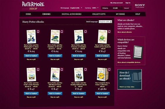 Internetový obchod s elektronickými verzemi knih o Harrym Potterovi