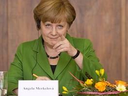 Angela Merkelová pi debat se studenty na Právnické fakult Univerzity Karlovy...