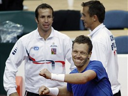 VTZSTV. esk tenista Tom Berdych se raduje z rozhodujcho bodu ve