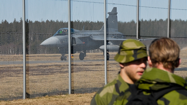 Cviení letoun gripen ve védském Ronneby