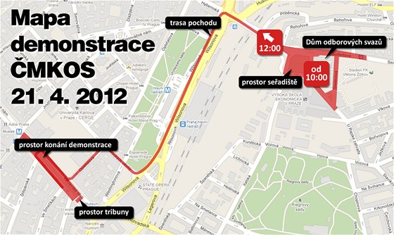 Mapa pochodu a demonstrace MKOS 21. 4. 2012