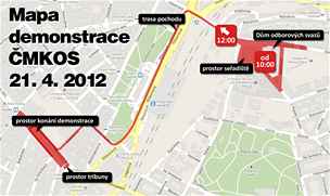 Mapa pochodu a demonstrace MKOS 21. 4. 2012