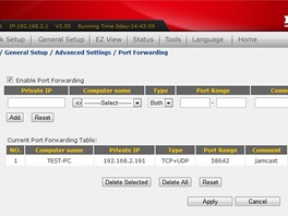 Konfigurace routeru Edimax - port forwarding