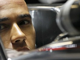 SOUSTEDN. Lewis Hamilton z tmu McLaren pi trninku na Velkou cenu ny. 