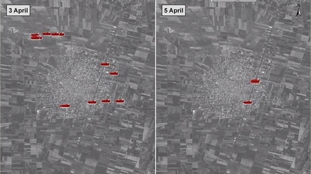 Rozmístní syrských vládních tank v provincii Dará na satelitních snímcích,