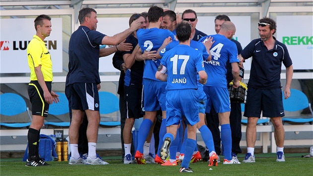 LIBERECKÁ RADOST. Fotbalisté Liberce se radují ze vsteleného gólu.