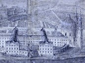 Prospekt, na nj v roce 1700 mal Nicolas Milich nakreslil pedstavu pna