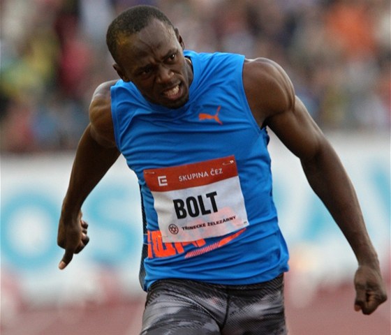 Svtový rekordman Usain Bolt na mítinku Zlatá tretra v Ostrav na stometrové trati v roce 2012. 