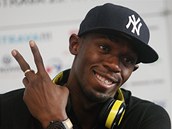 Usain Bolt hil na tiskov konferenci v Ostrav dobrou nladou.