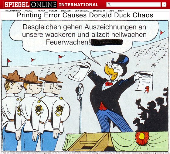 Inkriminovaná stránka z komiksu o kaeru Donaldovi