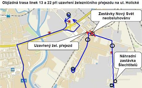 Objkov trasa autobusovch linek 13 a 22 bhem uzaven elezninho