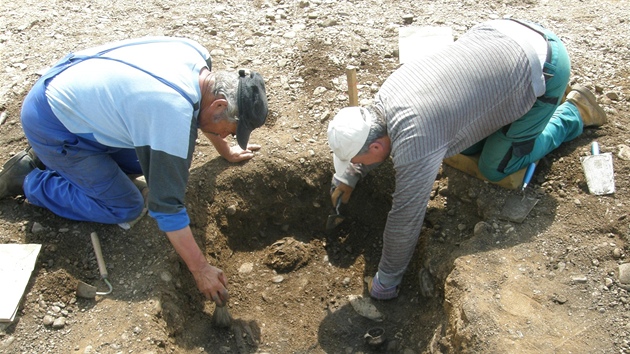 Archeologové pi práci u Bean na Lounsku