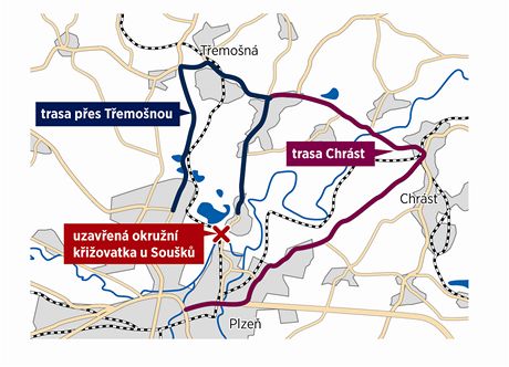 Uzaven okrun kiovatka u Souk a objzdn trasy.