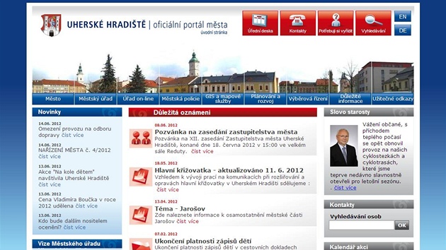 Hlavní stránka oficiálního portálu Uherského Hradiště. Hlavní stránka oficiálního portálu Uherského Hradiště.
