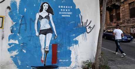 Pítí ekonomický model ecka. Graffiti v centru Atén.